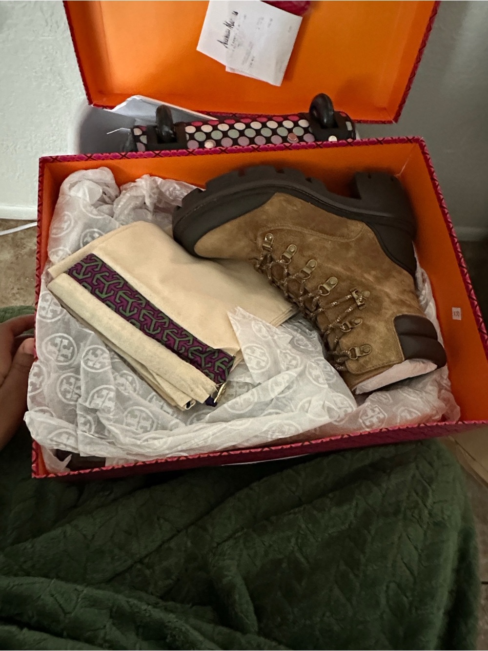 Tory Burch Tan Suede Lace-Up Hiking Ankle Boots